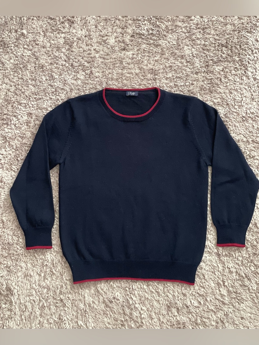 Il Gufo Luxury 100% Wool Navy Blue Crewneck Sweater Red Trim